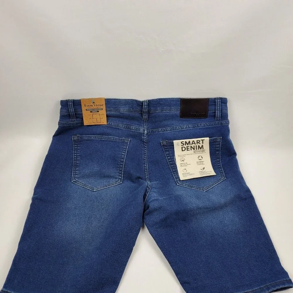 Tailor Vintage Mens Smart Denim Stretch Jean Shorts Blue 36X11 Cotton - Picture 4 of 10